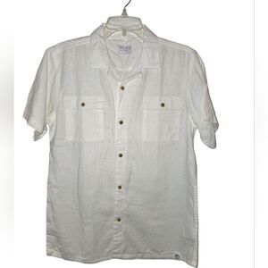 Free Planet White Linen Blend Button Front Shirt
